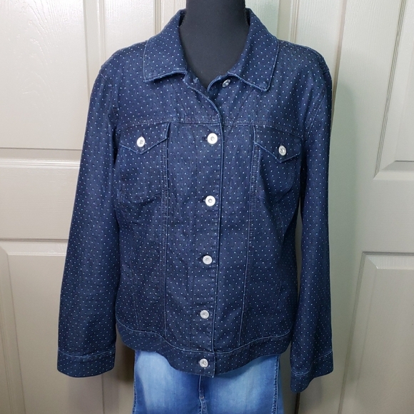 Chico's Jackets & Blazers - Chico's Dark Blue Swiss Dot Jean Jacket Size 3 Or 14/16